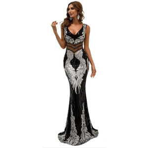 Elegant Black and White Evening Gown
